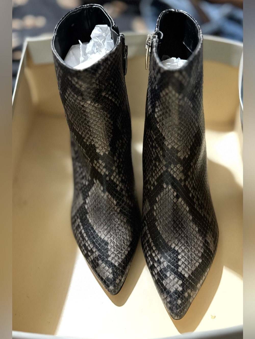 Marc Fisher Snake-Print Pointed Ankle Boots - Black/Grey